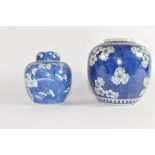 Large Chinese porcelain ginger jar, the blue ground with prunus decoration together with a further