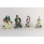 Group of two Continental porcelain figures, together with a Doulton figure of A Good Catch, and a