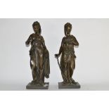 Pair of bronzed metal classical ladies, one impressed T Roudoux (2), 43cm high