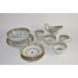 Group of late 18th century tea wares, probably Worcester, comprising 2 cups, 2 tea bowls, saucers,