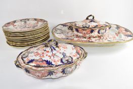 Group of Royal Crown Derby dinner wares including two tureens and covers, a large meat platter and