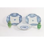 Group of Chinese ceramics including two lobed dishes and a small dish of blue and white design, plus