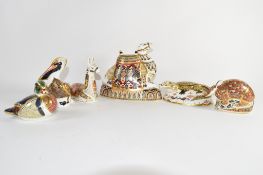 Group of Royal Crown Derby paperweights including a camel, alpaca, crocodile and armadillo (6)