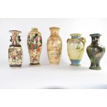 Group of five porcelain vases, three Chinese, a further Noritake vase with typical decoration and