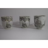 Group of 18th century Chinese porcelain coffee cups, all decorated in European fashion en grisaille