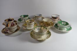 Quantity of English Porcelain tea cups and saucers, some London shape, all mid/late 19th century (