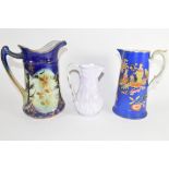 Group of three late 19th century pottery jugs, one by Samuel Alcock, two with chinoiserie designs (