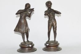 Pair of bronzed figures of boy and girl musicians (2)