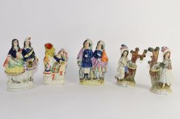 Group of five small Staffordshire figures