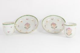 Pair of 18th century Chinese export porcelain armorial tea cups and saucers (one cup a/f) (4)