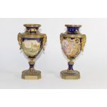 Pair of metal and porcelain vases decorated in Sevres style with metal mounts (2), 21cm high