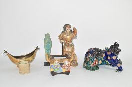 Large pottery model of a dragon, a further Japanese model of a Samurai and other models