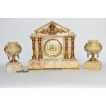Late 19th century clock garniture, the clock of typical pedimented form, clock case height approx