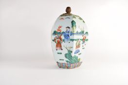 Late 19th century famille vert jar of octagonal form, each panel decorated with attendants in