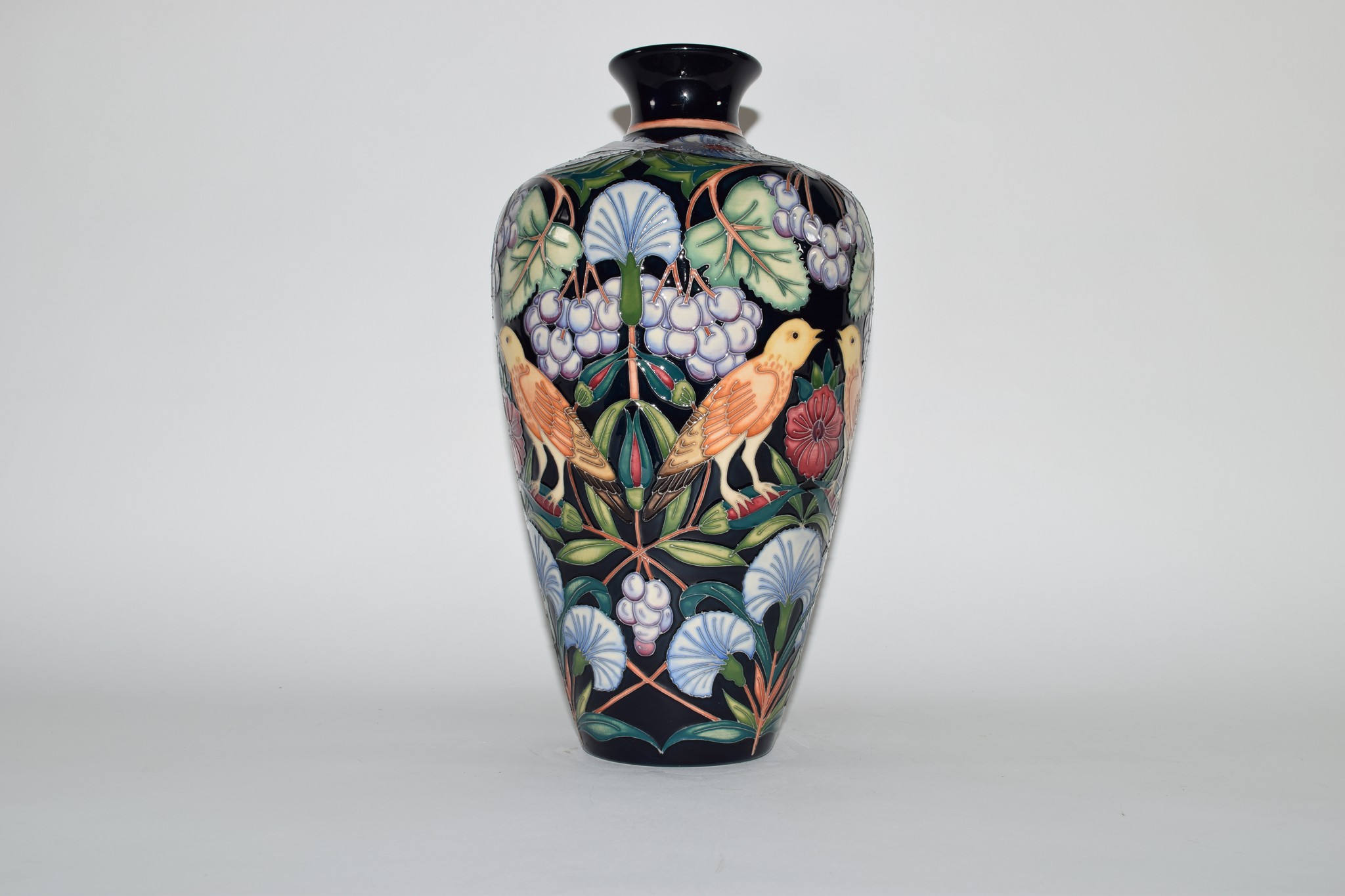 Moorcroft limited edition vase in the Strawberry Thief pattern by Rachel Bishop, number 38/75,