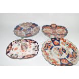 Two shaped Japanese Imari dishes, further Imari dish and Mason~s jug