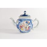 Chinese export porcelain tea pot, the blue ground with polychrome decoration of figures