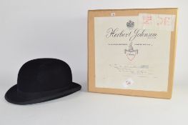 Boxed bowler hat made by Harrods, size 7 1/8 inch