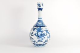 Large Chinese porcelain vase decorated with a sinuous dragon chasing the flaming pearl, the neck