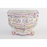 Continental pottery jewellery box, the top decorated with a couple in a landscape scene, the