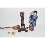 Modern Japanese porcelain model of a Geisha together with an Oriental model of a chair and spoon