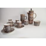 Rye Pottery coffee set comprising coffee pot, milk jug, sugar bowl and six coffee cups and