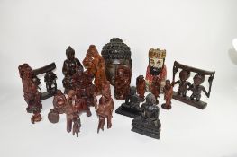 Group of Oriental wooden and resin carvings