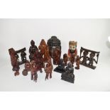 Group of Oriental wooden and resin carvings