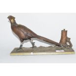 Cold cast metal table lighter depicting a pheasant (a/f), base length approx 31cm