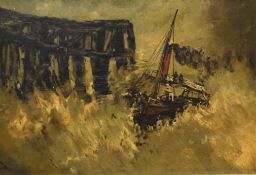 English School (19th/20th century), Steamboat in choppy sea, oil on canvas, indistinctly signed