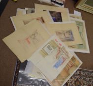 Folder of theatrical watercolours, assorted sizes, all unframed