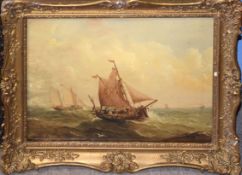 Attributed to John Moore of Ipswich, Seascape, oil on board, 28 x 38cm