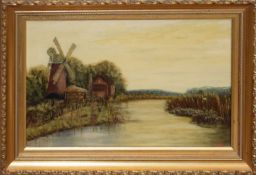 English School (19th/20th century), "Drainage Mill on the Ant, Stalham, 1904", oil on canvas,