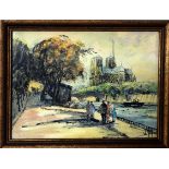 French School, (20th century), Notre Dame from the Seine, pen, ink and watercolour, indistinctly