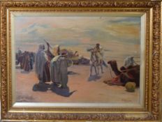 J Paterson, Desert scene with Arabs and camels, oil on canvas, signed and dated 1907 lower right, 59