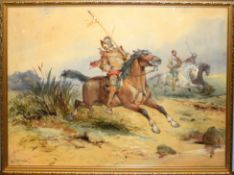 Charles Cattermole, Soldiers on horseback, watercolour, signed lower left, 43 x 60cm