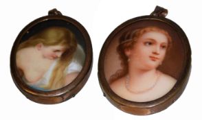 Pair of 19th century porcelain plaques, female portraits, 4 x 3cm and 3 x 2cm (2)