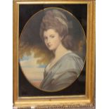 After J Reynolds, Portrait of a lady, antique coloured engraving, 64 x 50cm