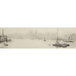 William Lionel Wyllie, RA, RI, RE (1851-1931), "London from Limehouse", black and white etching,