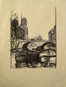 Ethel Gabain, "La Pont St Michel", black and white lithograph, signed in pencil to lower right