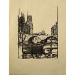 Ethel Gabain, "La Pont St Michel", black and white lithograph, signed in pencil to lower right