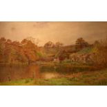 Cyril Ward, Lakeland scene with figures by a cottage, watercolour, signed and dated 1894 lower left,