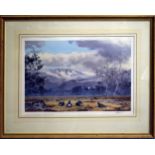 John Cyril Harrison, "Black Game below the Cairngorms", coloured print, signed and numbered 450 in