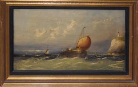 A Robbins, Seascapes, pair of oils on canvas, both signed, 24 x 44cm (2)