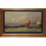 A Robbins, Seascapes, pair of oils on canvas, both signed, 24 x 44cm (2)