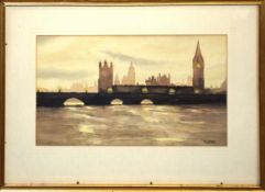 R H Crane, View of London, watercolour, signed lower right, 22 x 36cm