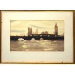 R H Crane, View of London, watercolour, signed lower right, 22 x 36cm