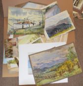 Large folder of assorted watercolours etc, to include Colvin Smith, Douglas Etteridge, Tom Armes