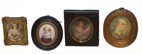 Mixed Lot: to include portrait miniature of a gent, two porcelain plaques and one other, assorted