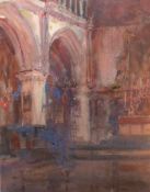 Circle of Walter Richard Sickert, Church interior, watercolour, 45 x 35cm